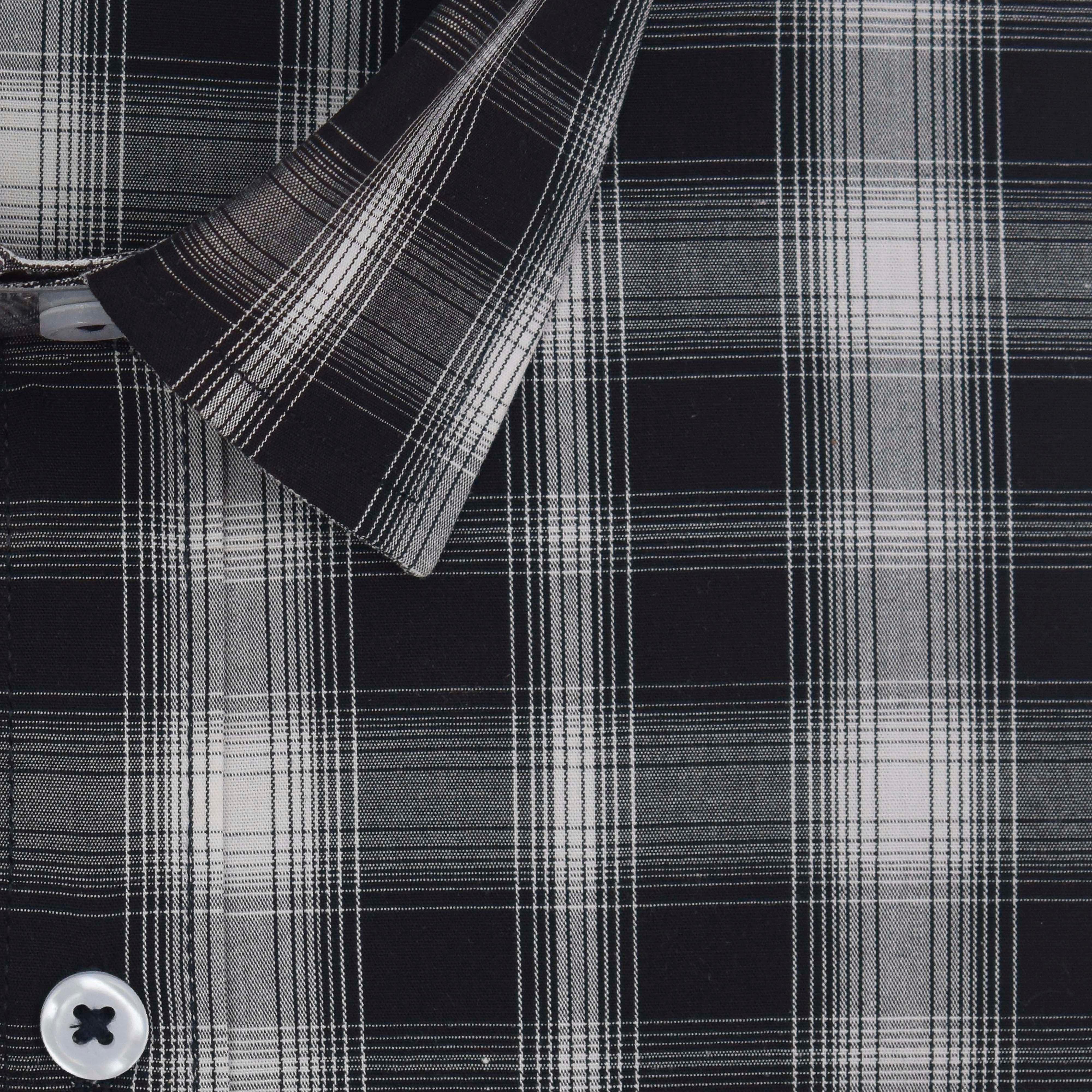 Men's 100% Cotton Plaid Checkered Half Sleeves Shirt (Black)