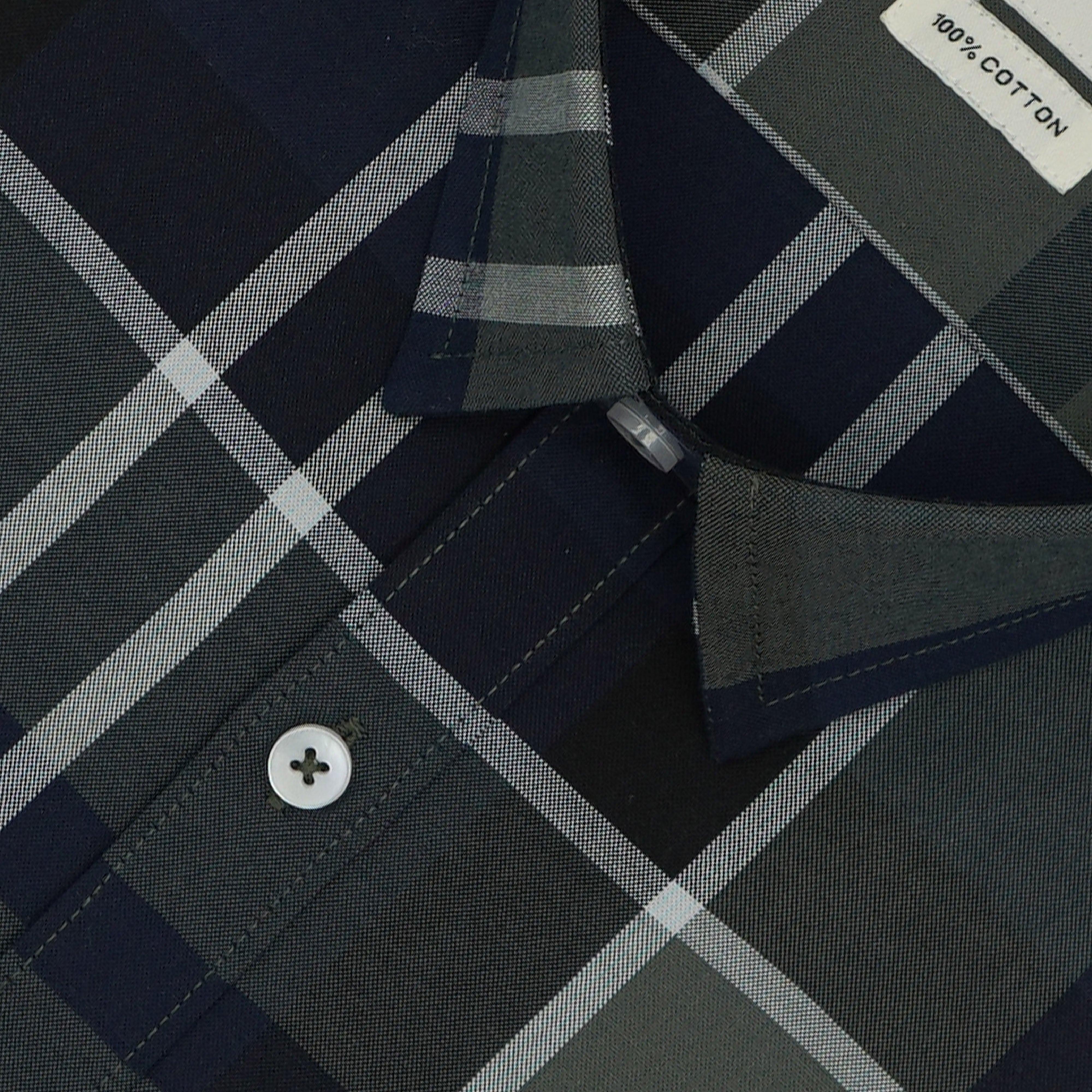 Men's 100% Cotton Plaid Checkered Half Sleeves Shirt (Blue)