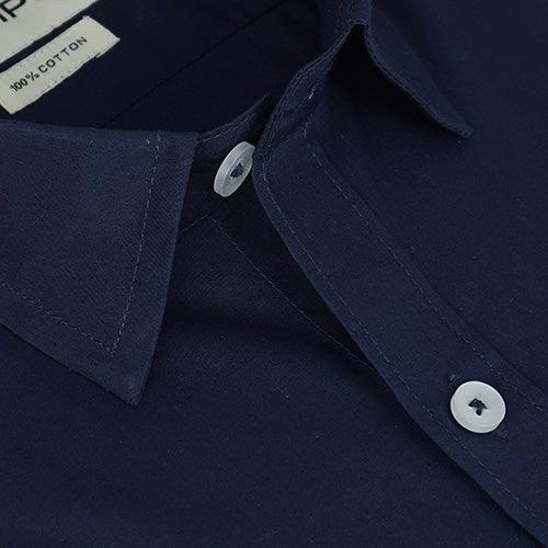 Men's 100% Cotton Plain Solid Half Sleeves Shirt (Metallic Blue)
