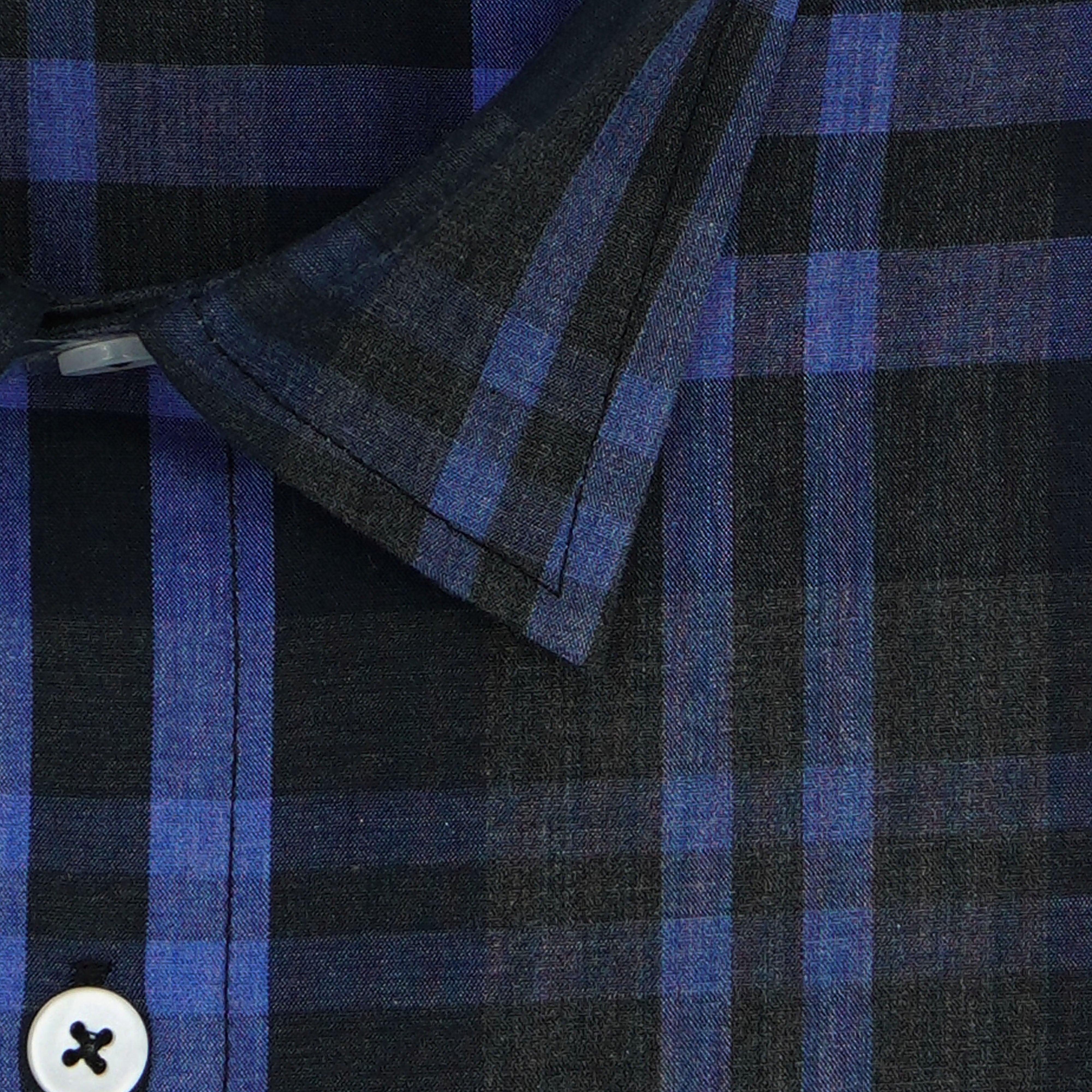 Men's 100% Cotton Tartan Checkered Full Sleeves Shirt (Blue)