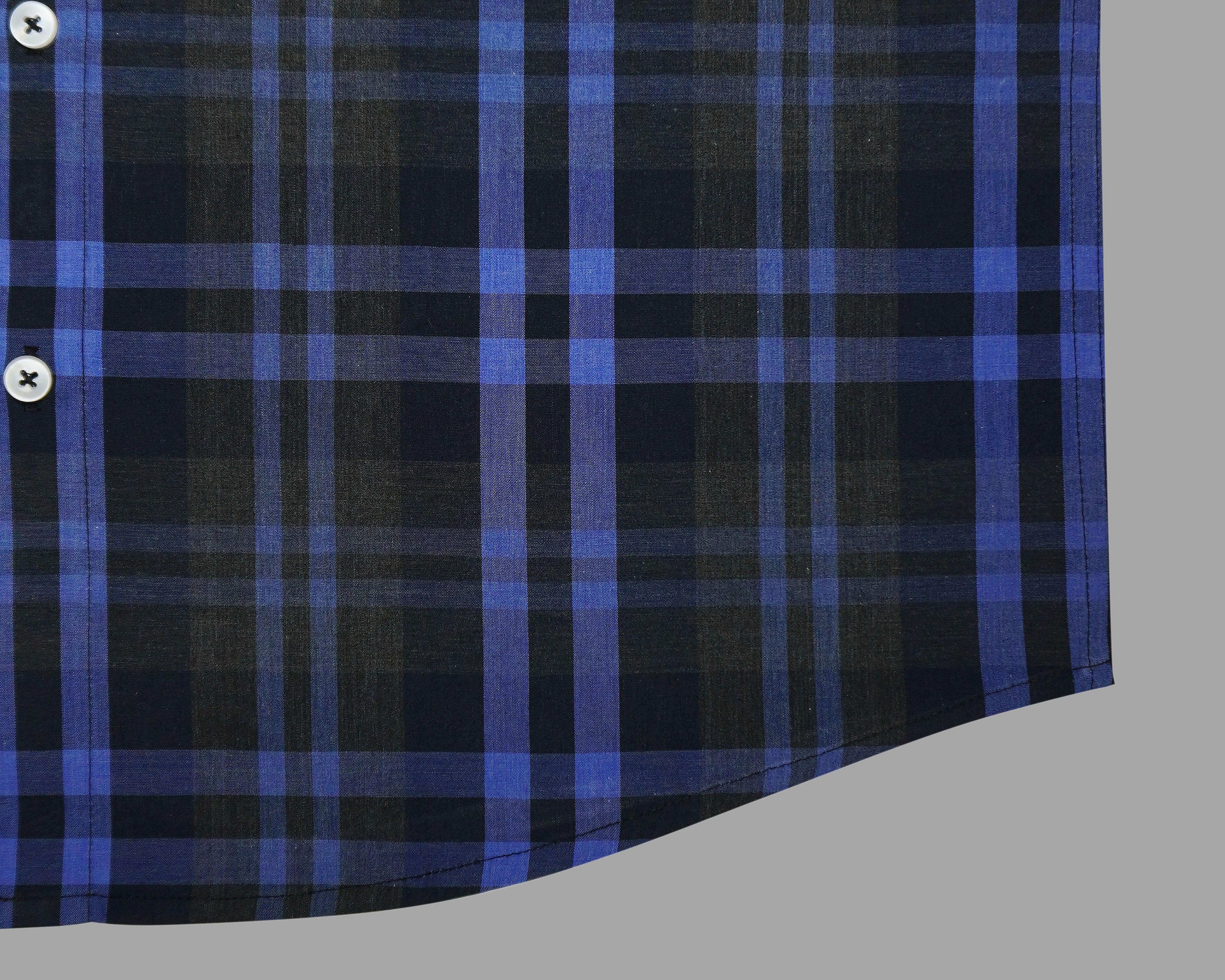 Men's 100% Cotton Tartan Checkered Full Sleeves Shirt (Blue)