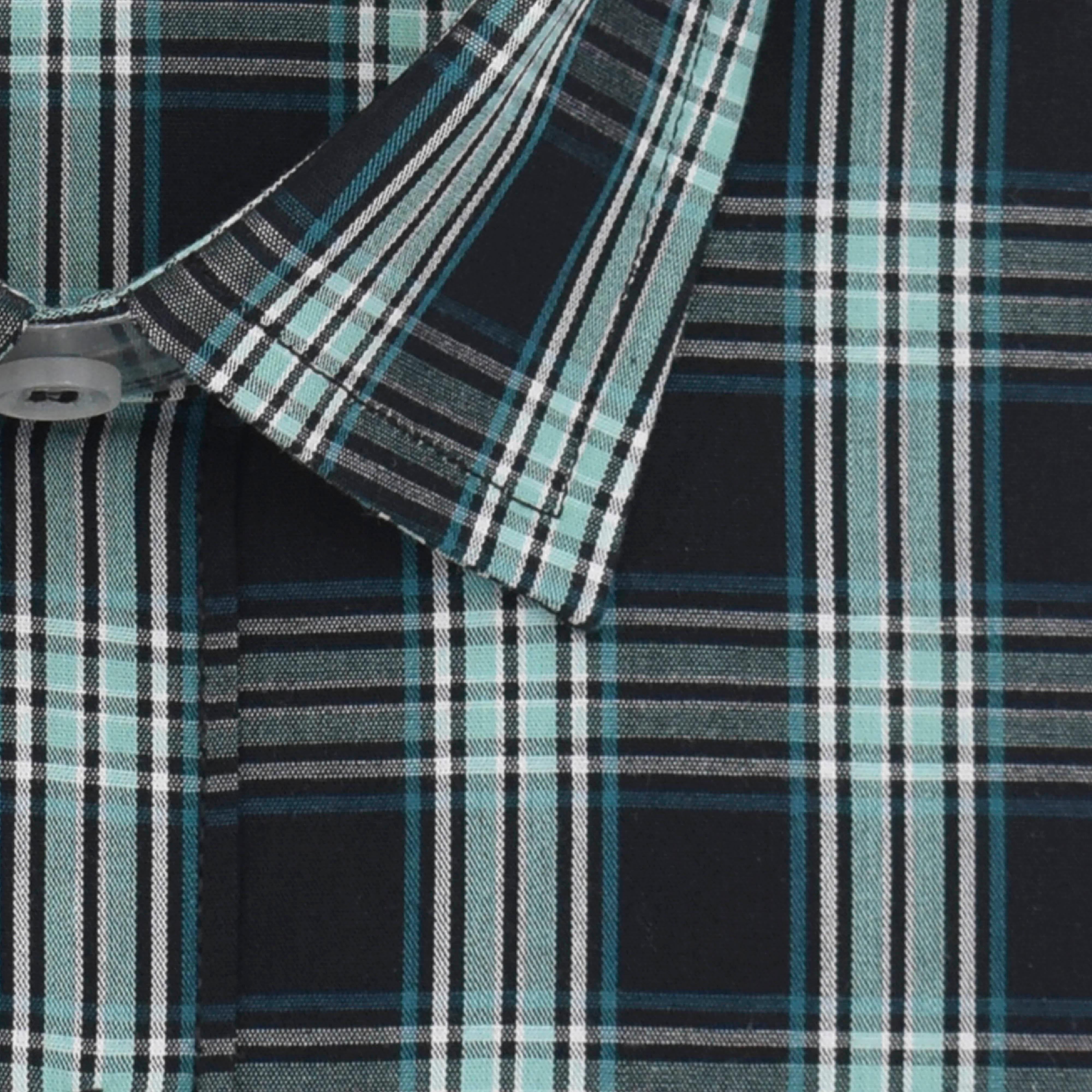 Men's 100% Cotton Tartan Checkered Half Sleeves Shirt (Black)