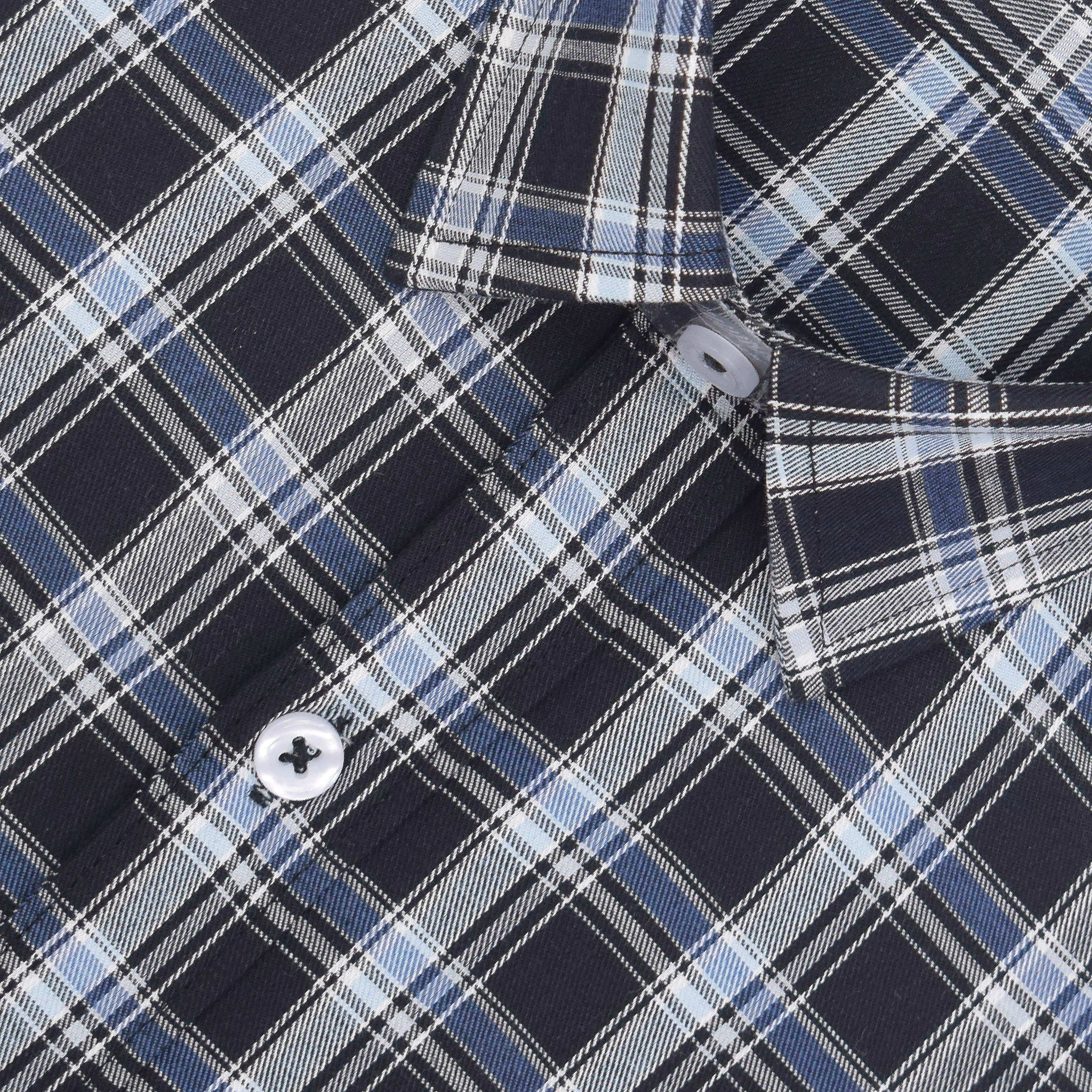 Men's 100% Cotton Tartan Checkered Half Sleeves Shirt (Black)