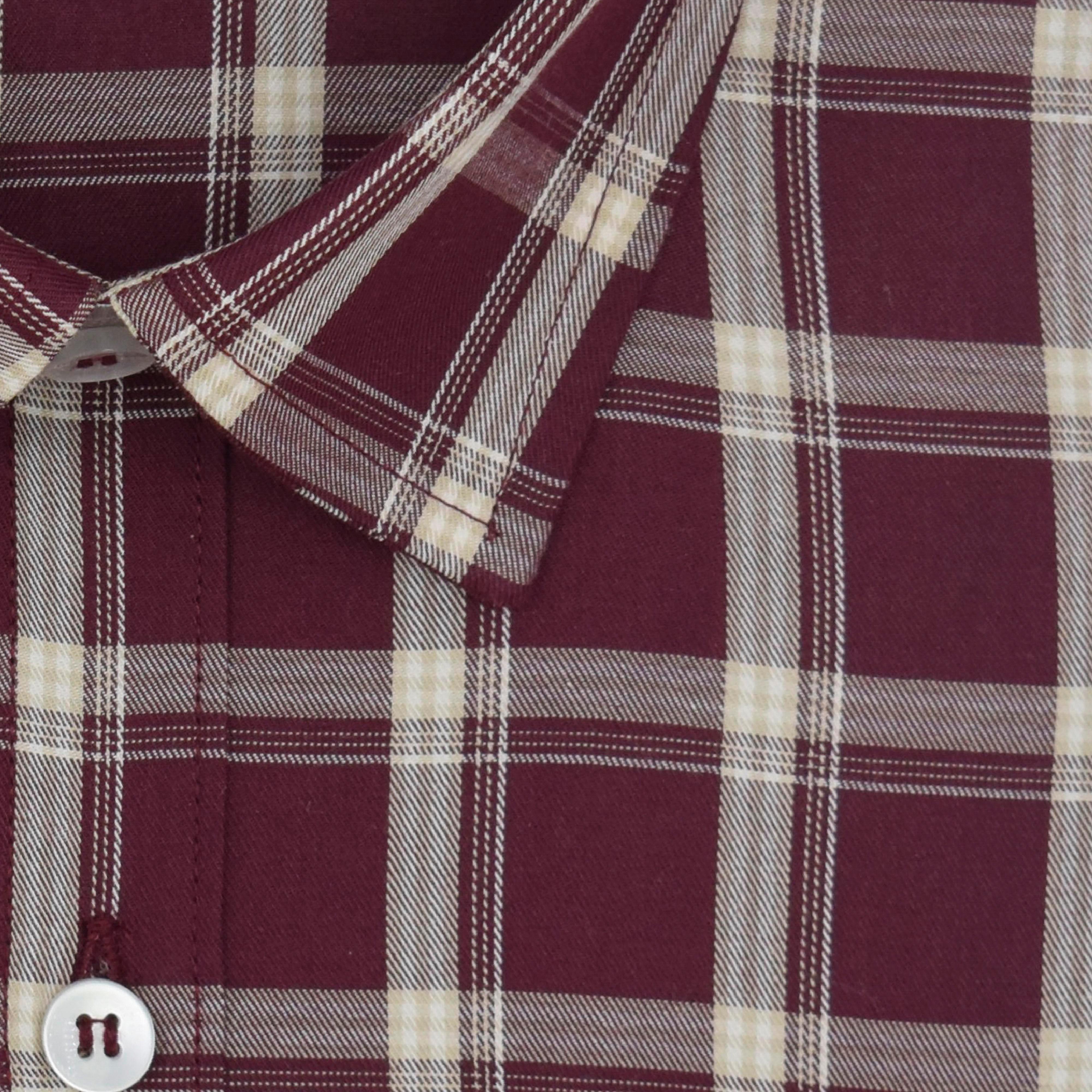 Men's 100% Cotton Tartan Checkered Half Sleeves Shirt (Burgundy)