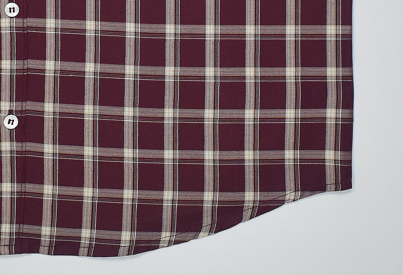 Men's 100% Cotton Tartan Checkered Half Sleeves Shirt (Burgundy)