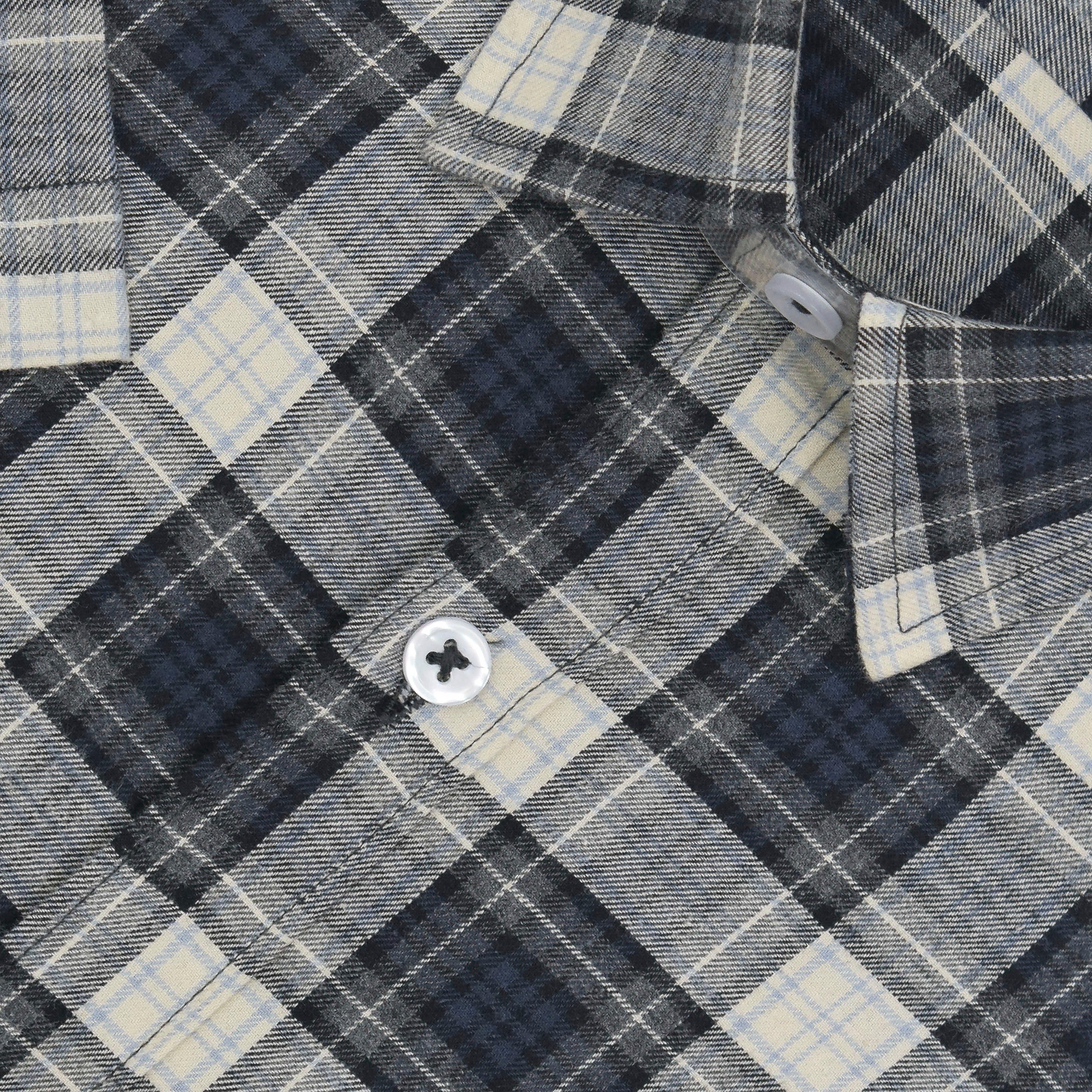 Men's 100% Cotton Tartan Checkered Half Sleeves Shirt (Grey)