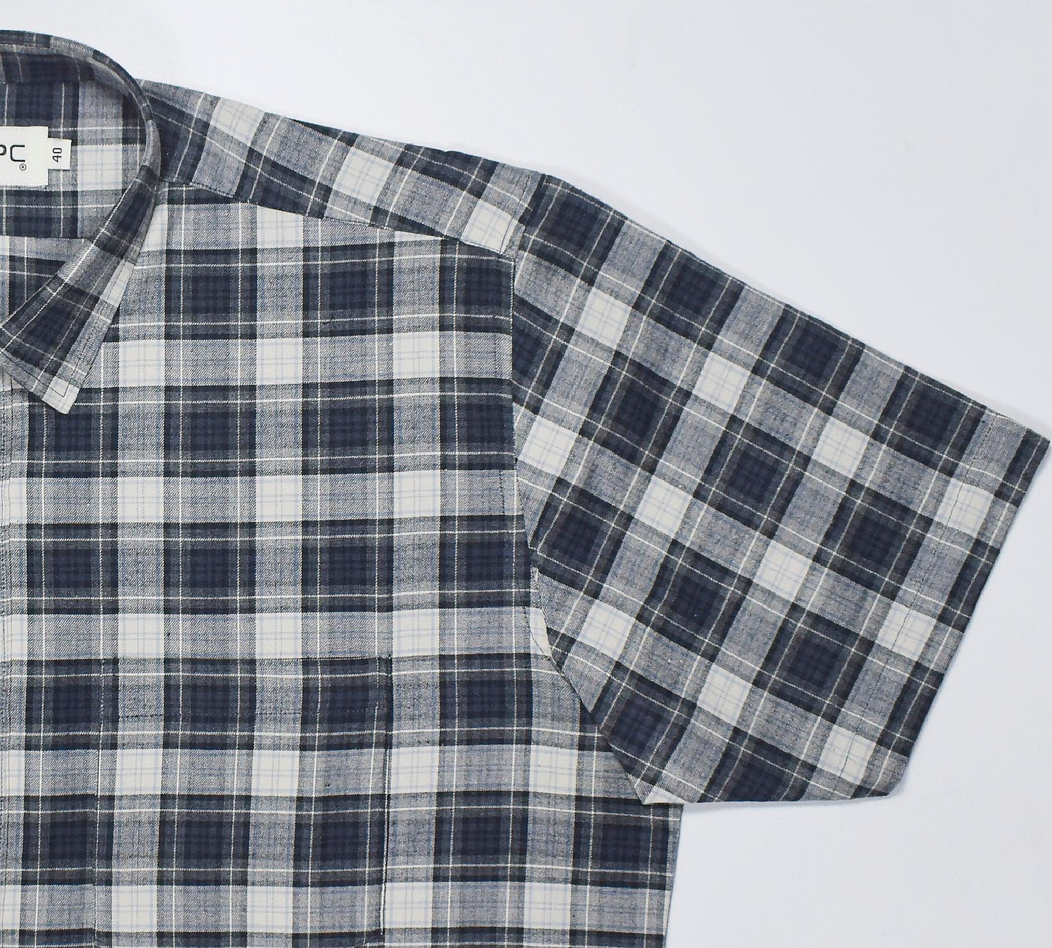 Men's 100% Cotton Tartan Checkered Half Sleeves Shirt (Grey)