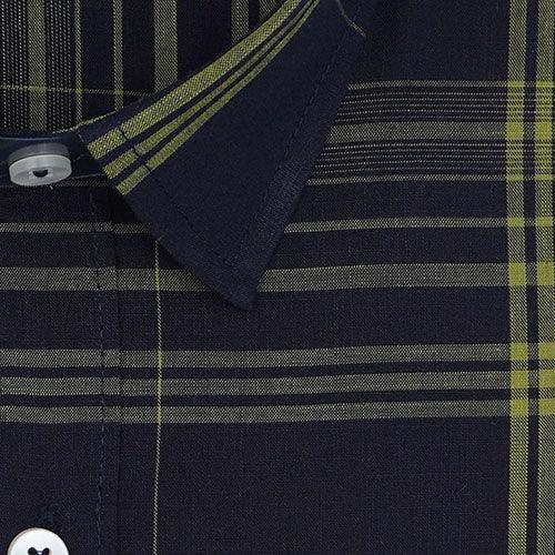 Men's 100% Cotton Tartan Checkered Half Sleeves Shirt (Navy)