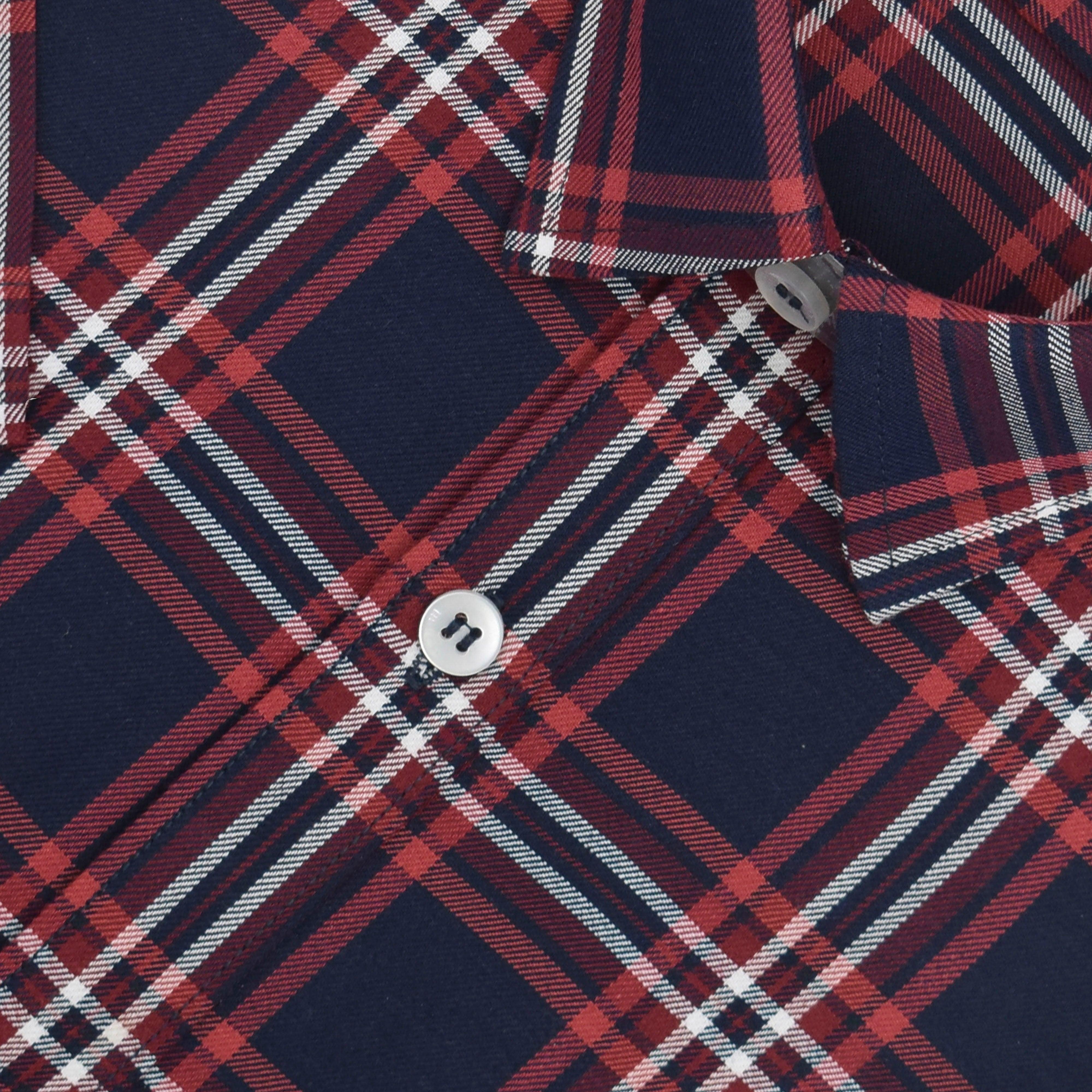 Men's 100% Cotton Tartan Checkered Half Sleeves Shirt (Navy)