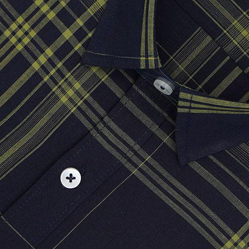 Men's 100% Cotton Tartan Checkered Half Sleeves Shirt (Navy)