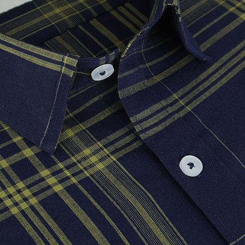 Men's 100% Cotton Tartan Checkered Half Sleeves Shirt (Navy)
