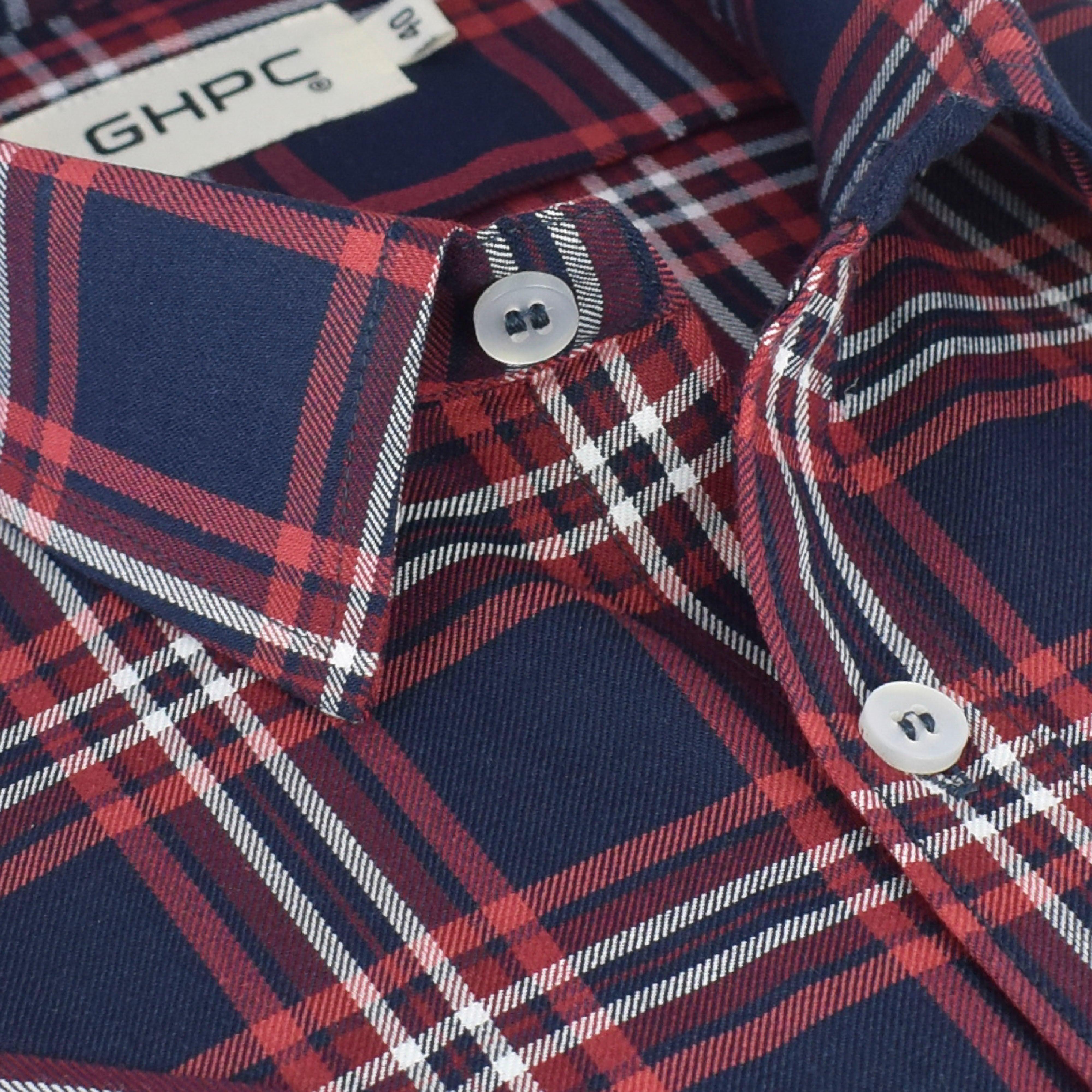 Men's 100% Cotton Tartan Checkered Half Sleeves Shirt (Navy)