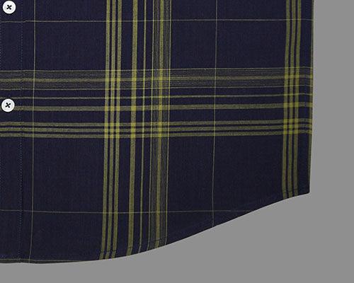 Men's 100% Cotton Tartan Checkered Half Sleeves Shirt (Navy)
