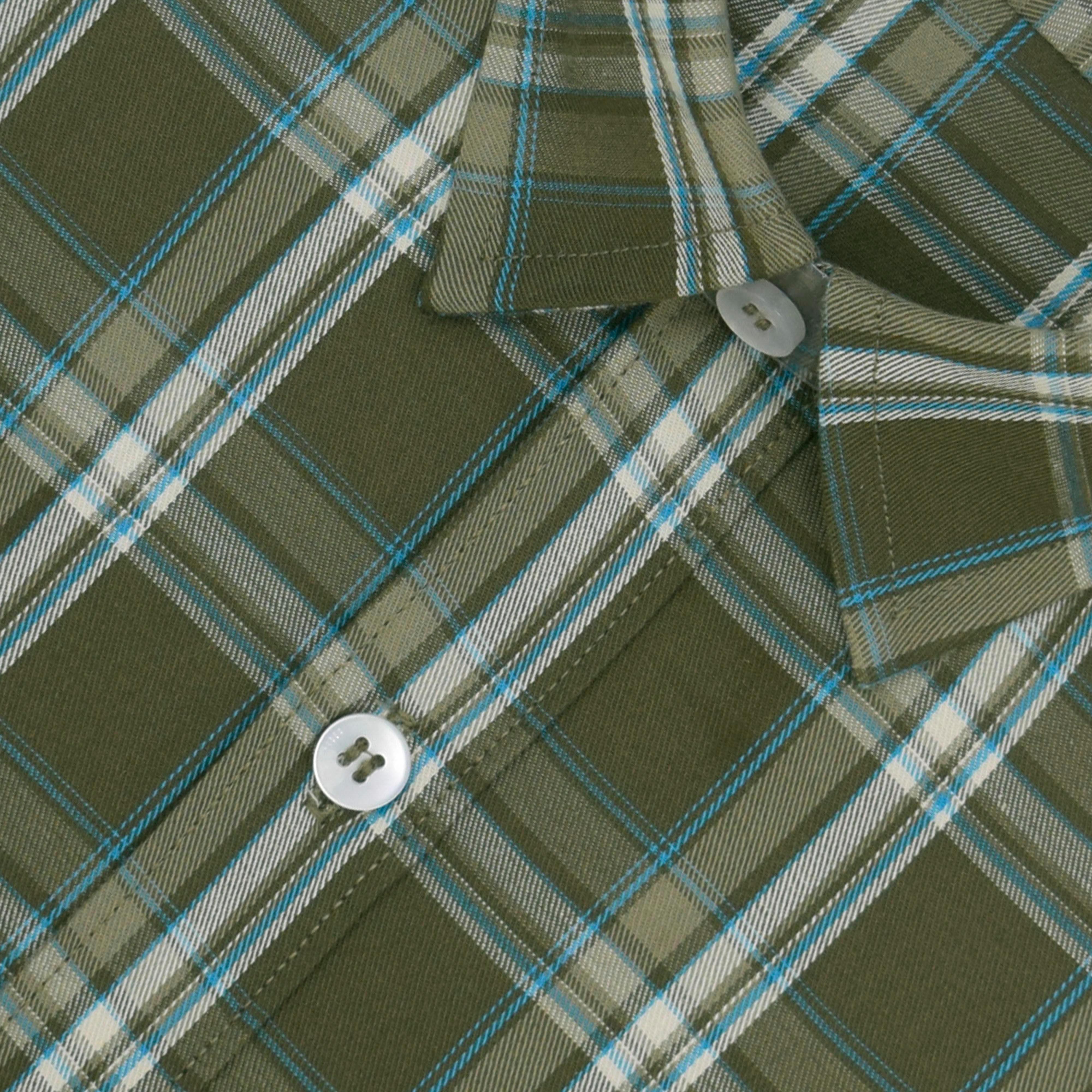 Men's 100% Cotton Tartan Checkered Half Sleeves Shirt (Olive)