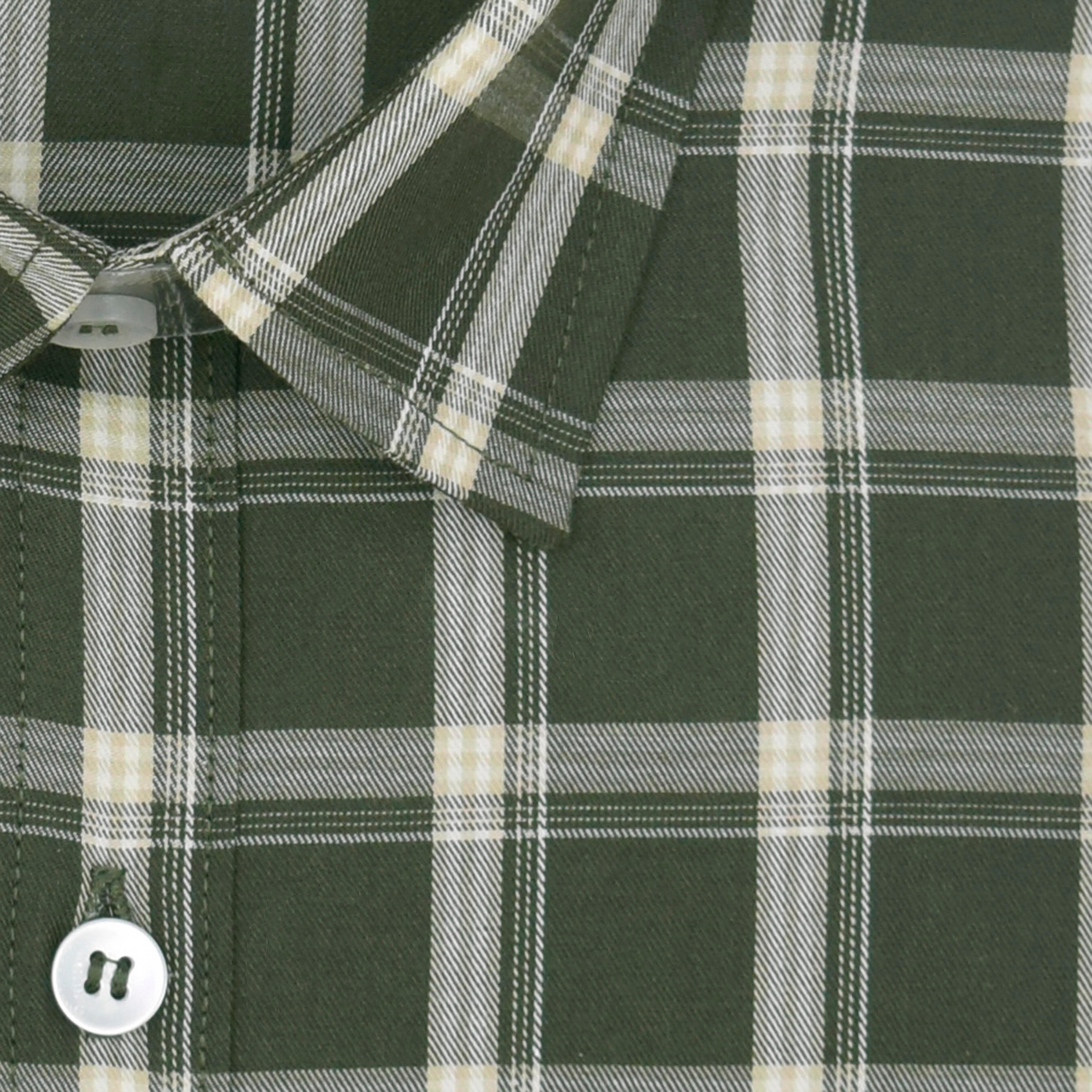 Men's 100% Cotton Tartan Checkered Half Sleeves Shirt (Olive)