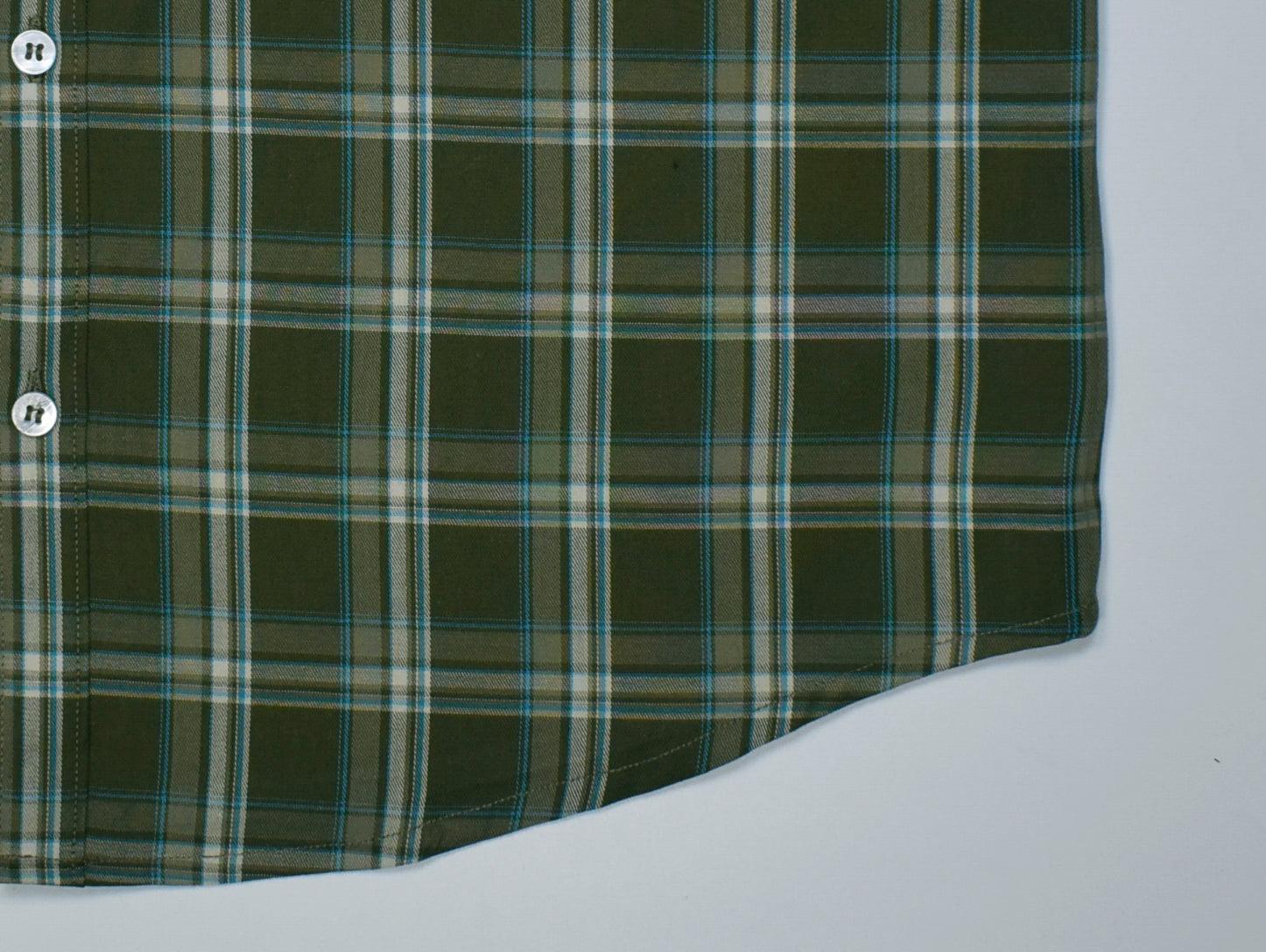 Men's 100% Cotton Tartan Checkered Half Sleeves Shirt (Olive)