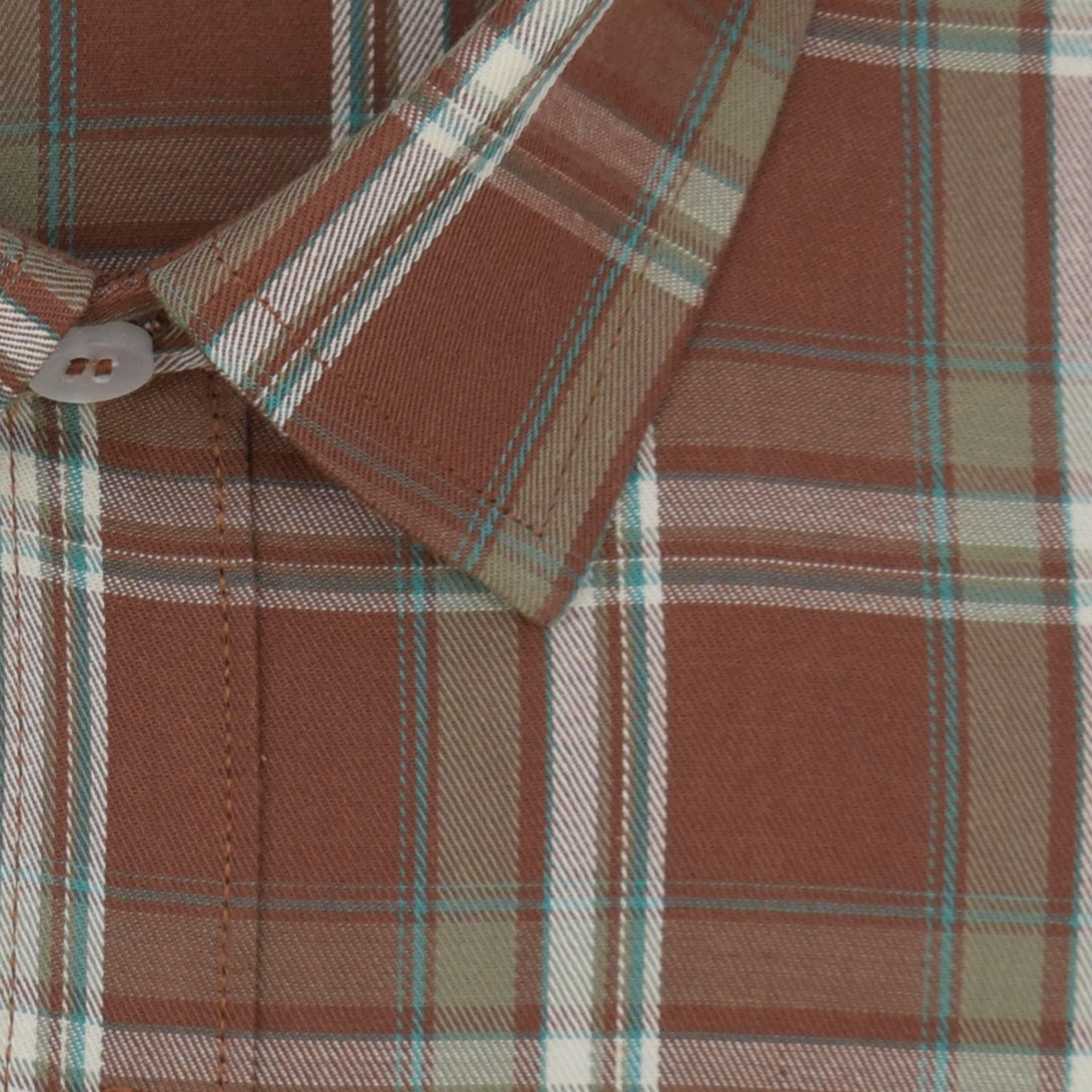 Men's 100% Cotton Tartan Checkered Half Sleeves Shirt (Rust)