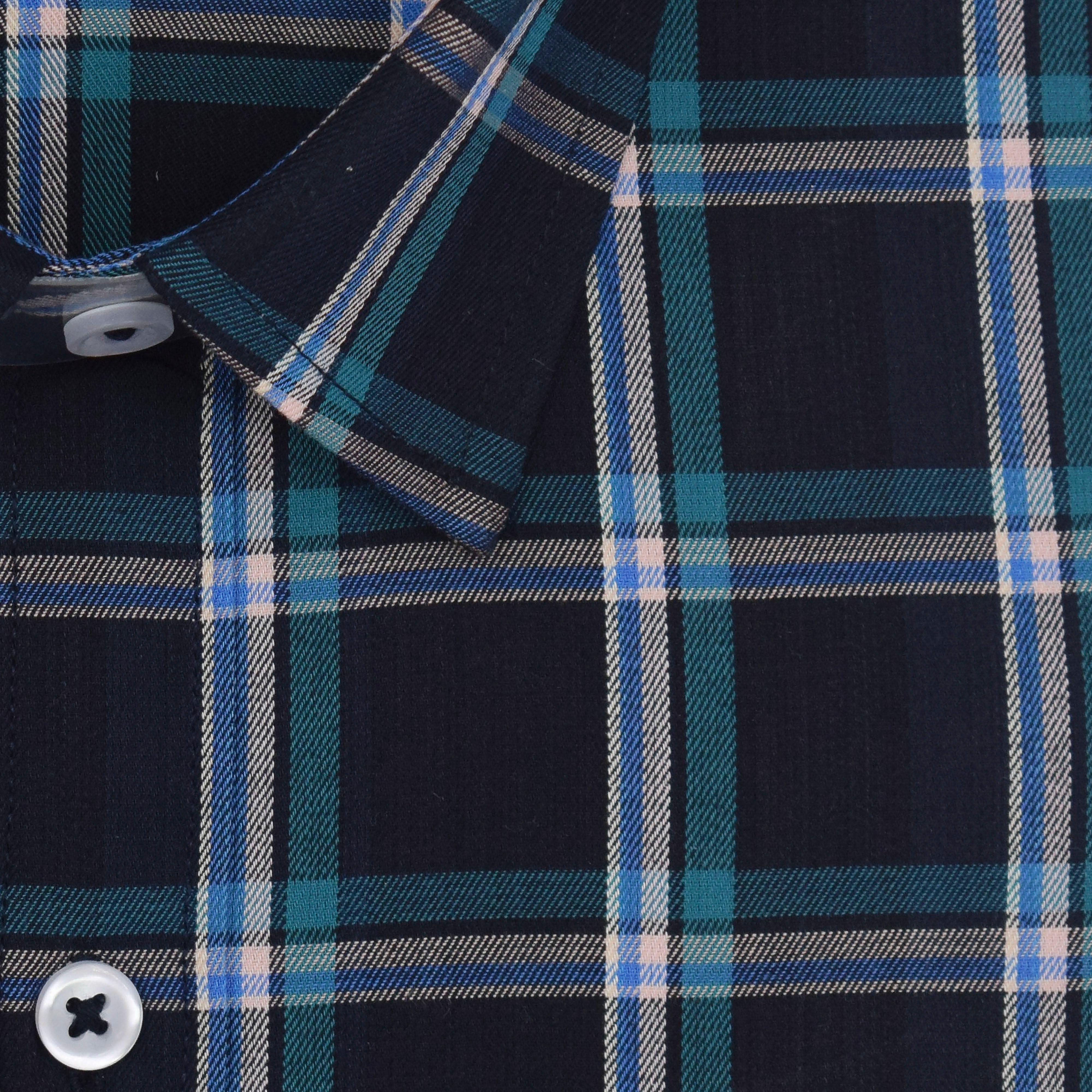 Men's 100% Cotton Windowpane Checkered Half Sleeves Shirt (Black)