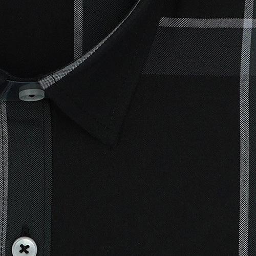 Men's 100% Cotton Windowpane Checkered Half Sleeves Shirt (Black)