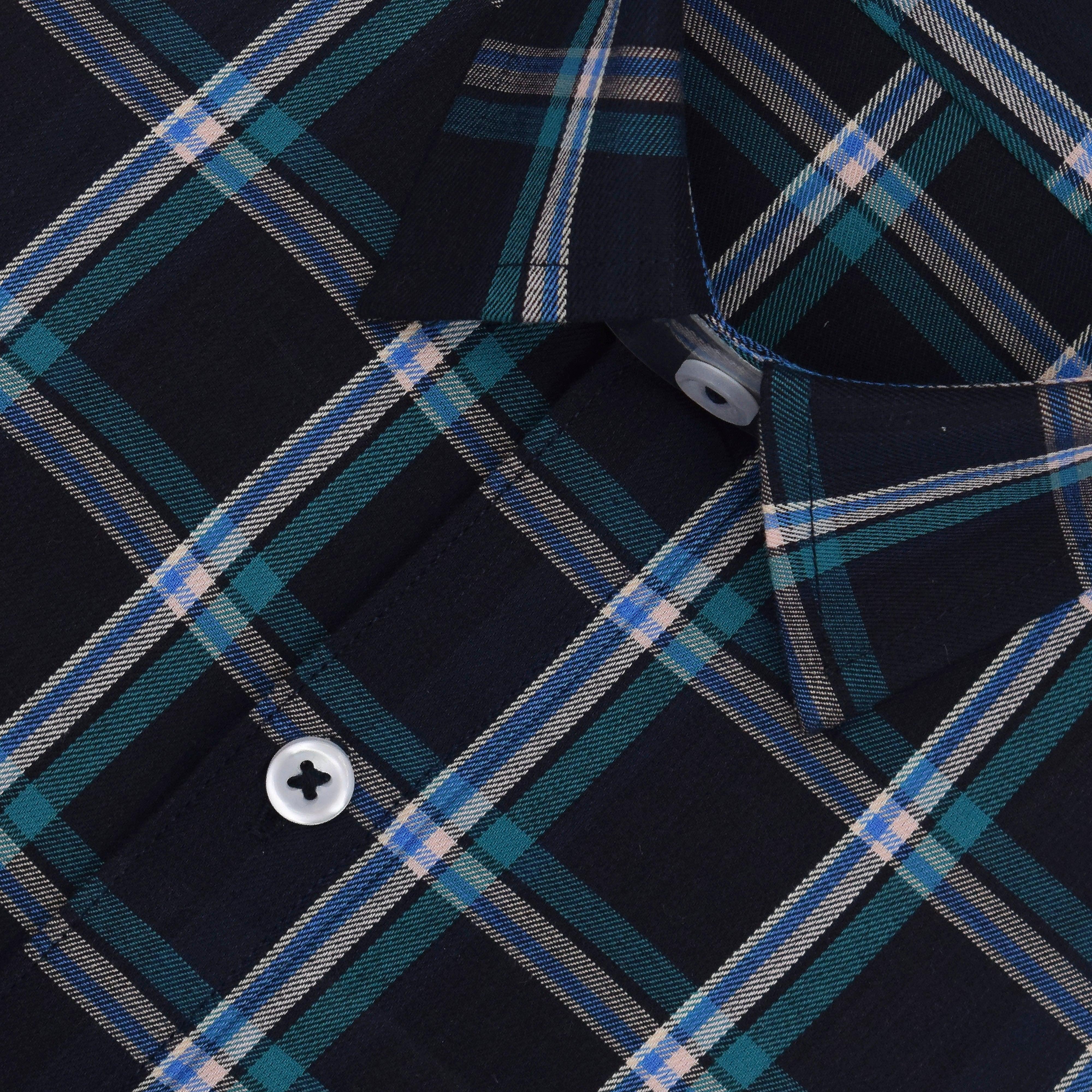 Men's 100% Cotton Windowpane Checkered Half Sleeves Shirt (Black)