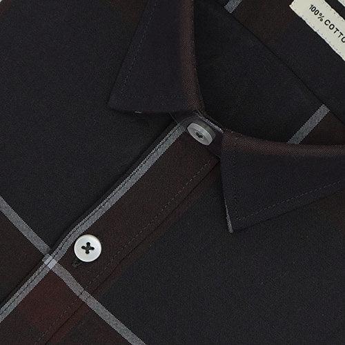 Men's 100% Cotton Windowpane Checkered Half Sleeves Shirt (Coke)