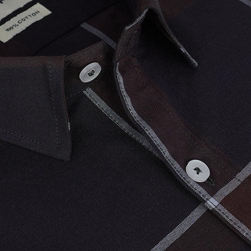 Men's 100% Cotton Windowpane Checkered Half Sleeves Shirt (Coke)