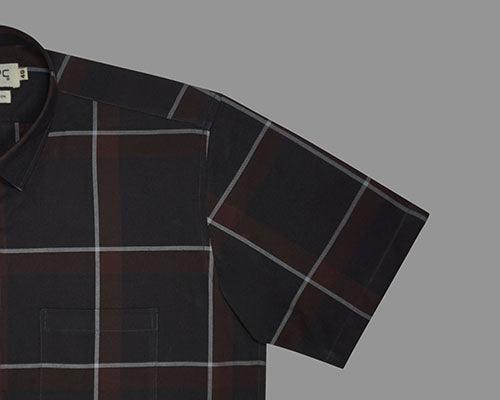 Men's 100% Cotton Windowpane Checkered Half Sleeves Shirt (Coke)