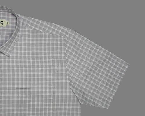 Men's 100% Cotton Windowpane Checkered Half Sleeves Shirt (Mauve)