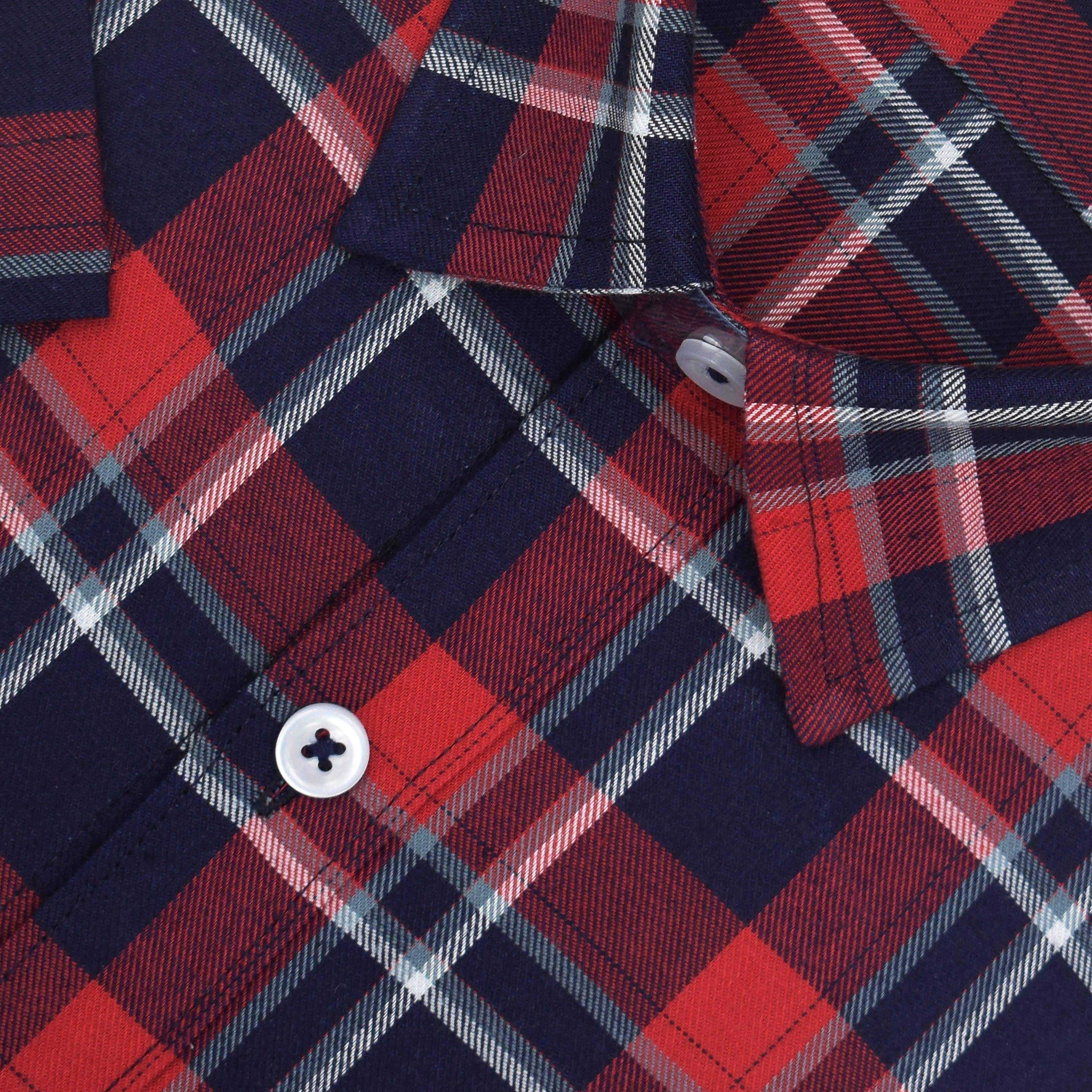 Men's 100% Cotton Windowpane Checkered Half Sleeves Shirt (Red)