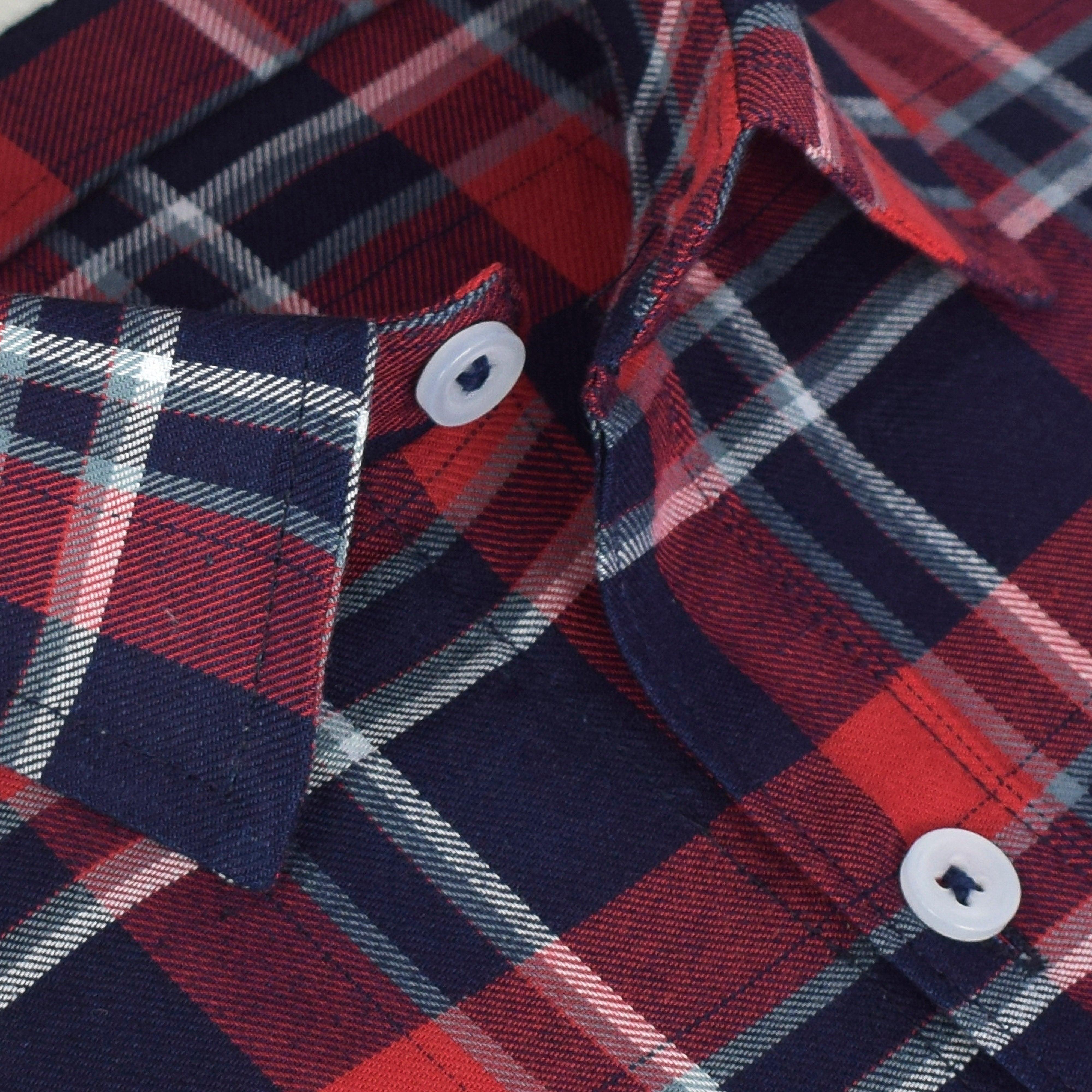 Men's 100% Cotton Windowpane Checkered Half Sleeves Shirt (Red)