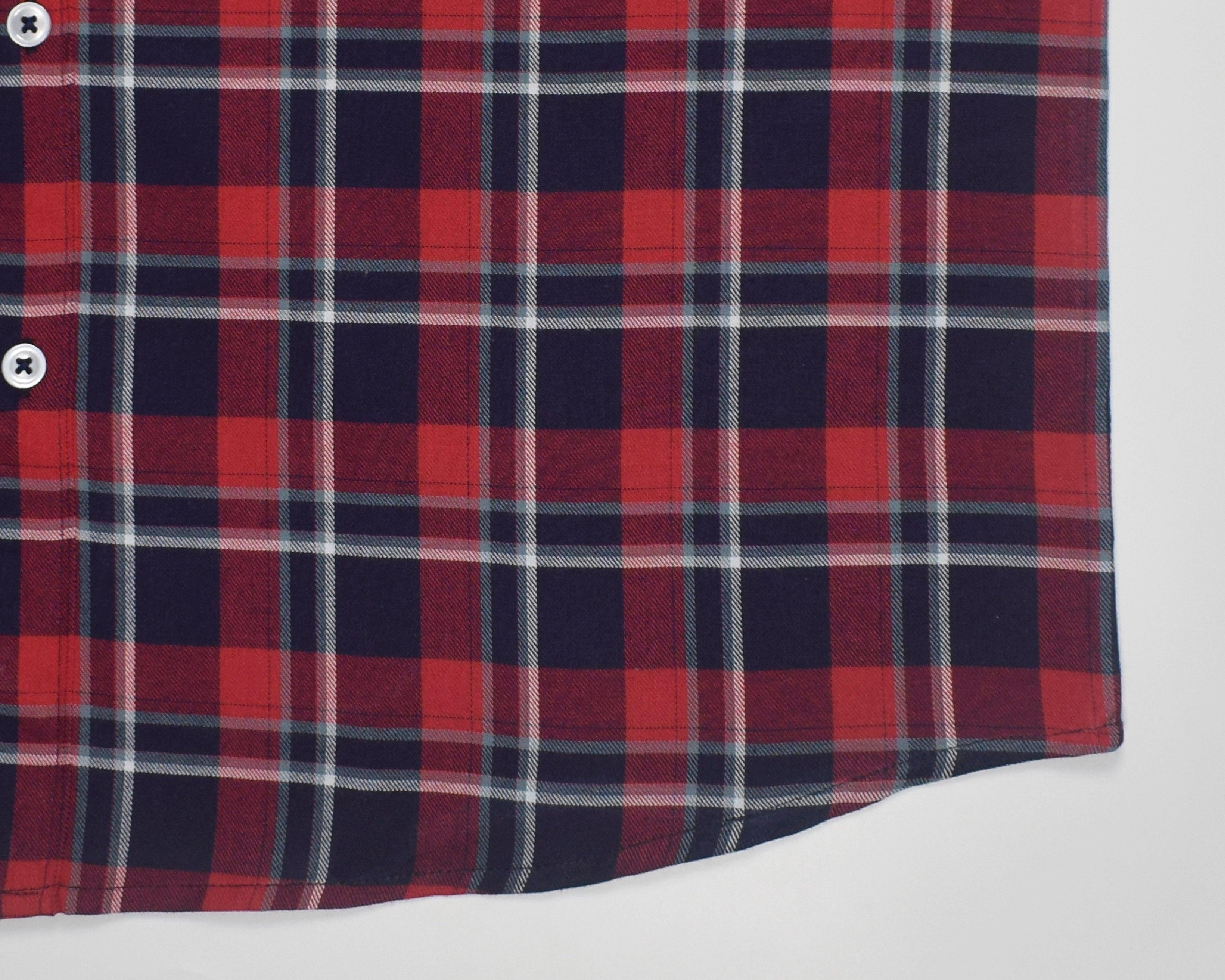 Men's 100% Cotton Windowpane Checkered Half Sleeves Shirt (Red)