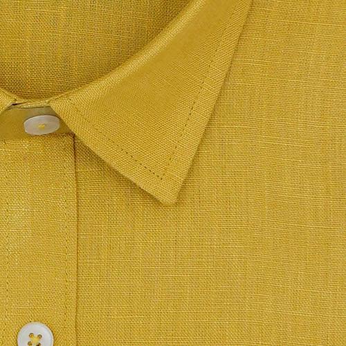 Men's 100% Linen Plain Solid Half Sleeves Regular Fit Formal Shirt (Mustard)