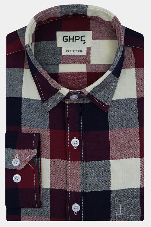 Men's Winter Wear Cottswool Big / Buffalo Checkered Full Sleeves Shirt (Maroon) CW231904_1