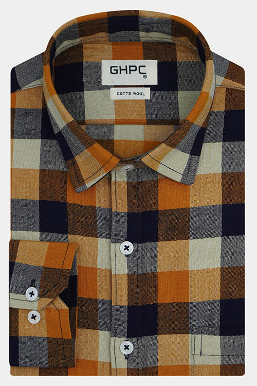 Men's Winter Wear Cottswool Gingham Checkered Full Sleeves Shirt (Orange) CW232712_1