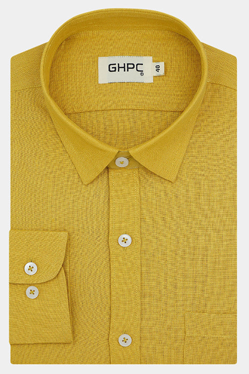 Men's 100% Linen Plain Solid Full Sleeves Regular Fit Formal Shirt (Mustard) FSF1200129