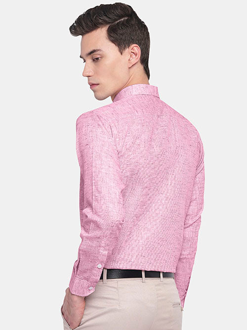 Men's Cotton Linen Plain Solid Full Sleeves Shirt (Pink)