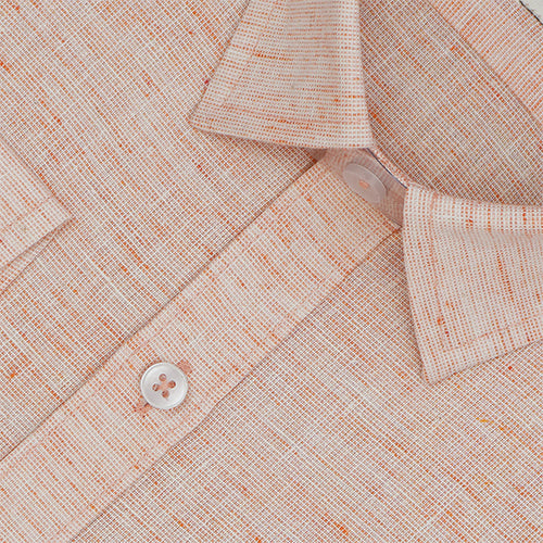 Men's Cotton Linen Plain Solid Full Sleeves Shirt (Orange)