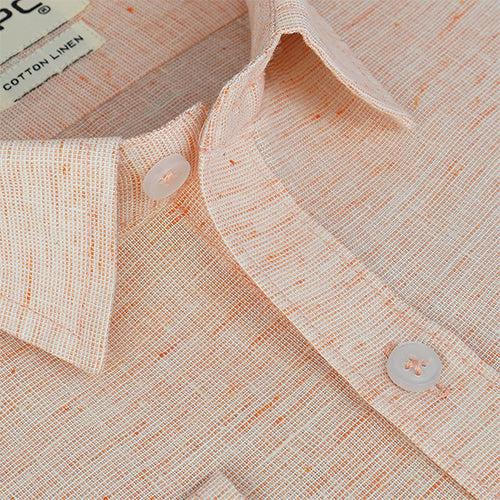 Men's Cotton Linen Plain Solid Full Sleeves Shirt (Orange)