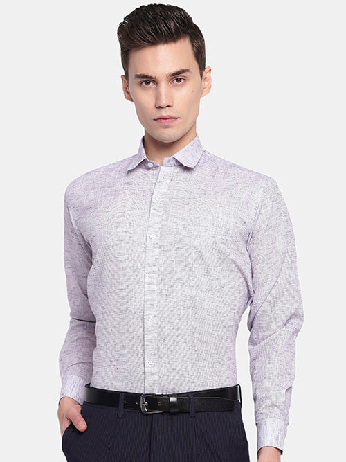 Men's Cotton Linen Plain Solid Full Sleeves Shirt (Purple)