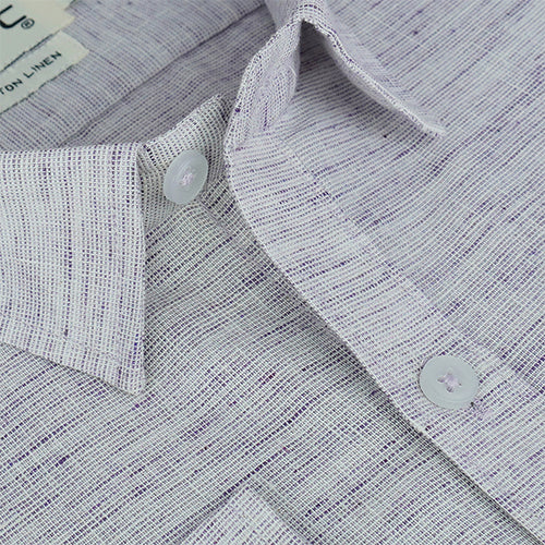 Men's Cotton Linen Plain Solid Full Sleeves Shirt (Purple)