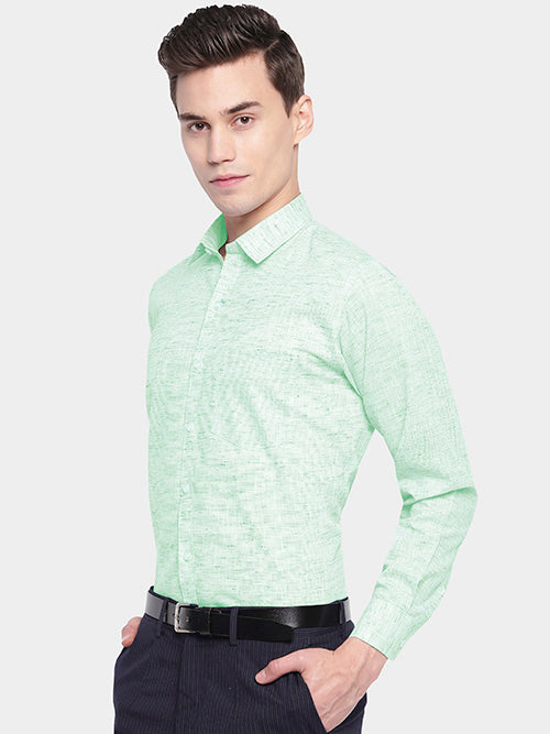 Men's Cotton Linen Plain Solid Full Sleeves Shirt (Sea Green)