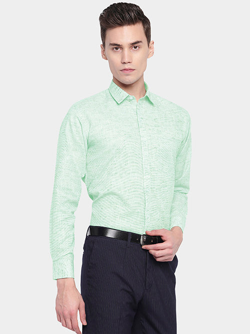 Men's Cotton Linen Plain Solid Full Sleeves Shirt (Sea Green)