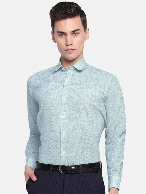 Men's Cotton Linen Plain Solid Full Sleeves Shirt (Green)
