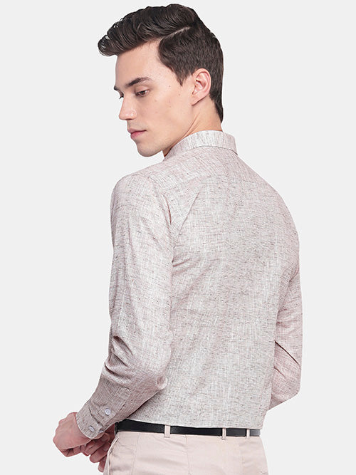 Men's Cotton Linen Plain Solid Full Sleeves Shirt (Brown)