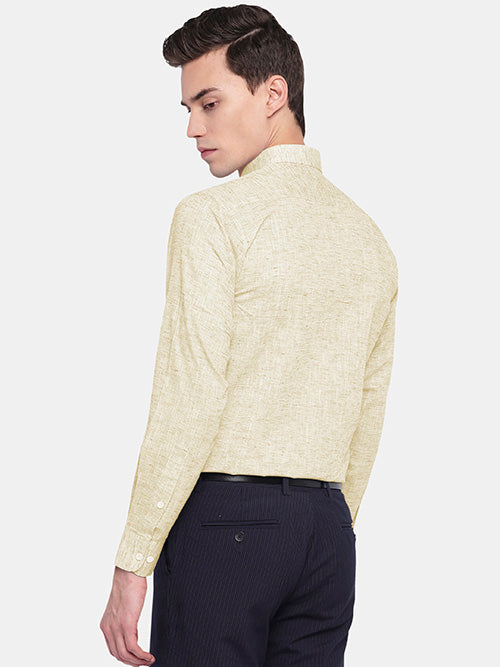 Men's Cotton Linen Plain Solid Full Sleeves Shirt (Gold)