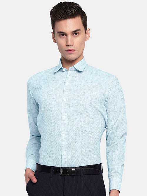 Men's Cotton Linen Plain Solid Full Sleeves Shirt (Aqua)