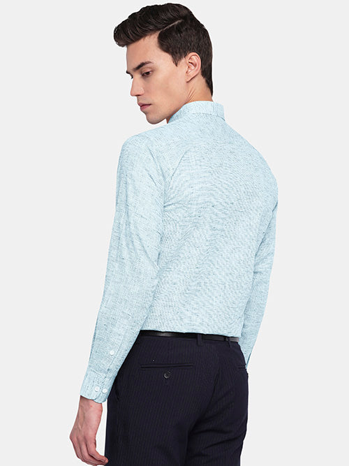 Men's Cotton Linen Plain Solid Full Sleeves Shirt (Aqua)