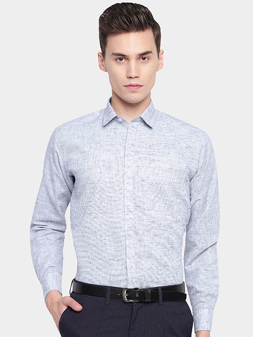 Men's Cotton Linen Plain Solid Full Sleeves Shirt (Blue)