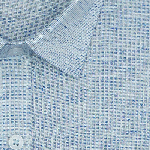 Men's Cotton Linen Plain Solid Full Sleeves Shirt (Blue)