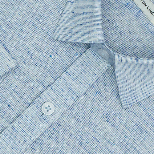 Men's Cotton Linen Plain Solid Full Sleeves Shirt (Blue)